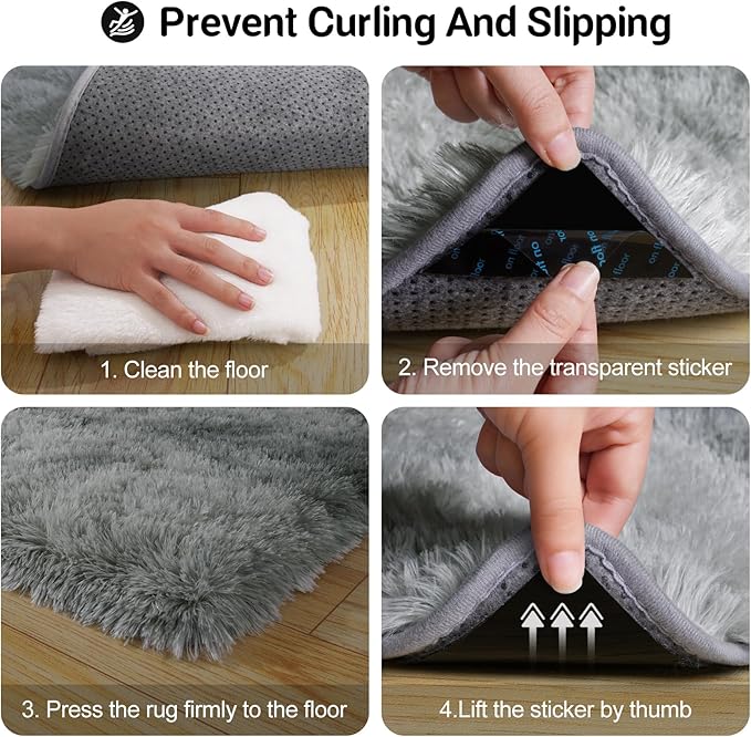 qulint Small Rugs for Bedroom, Fluffy 2x3 Area Rug for Besides Soft Shag Fuzzy Throw Rug for Boys Room, Plush Shaggy Alfombras for Kids Boys and Girls Dorm Home Decor (2ft x 3ft, Tie-Dyed Grey)