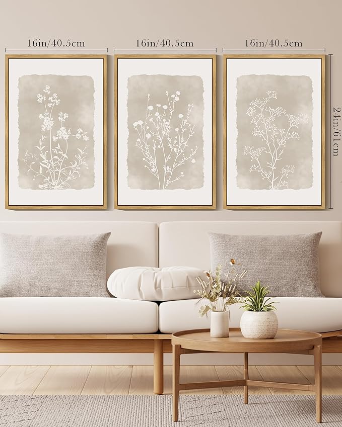 Drsoum Botanical Flower Wall Art Framed Vintage Floral Wall Prints Wildflower Neutral Rustic Bohemain Artwork Farmhouse Bedroom Ready to Hang 16x24in Natural Framed