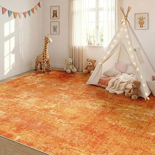 RELEANY Washable Area Rugs 8'x10' Non-Slip Modern Abstract Soft for Living Room Entryway Bedroom Nursery, Print Pattern, Orange