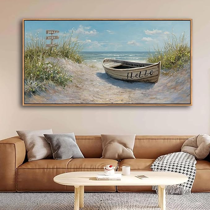 AJAZIKO Coastal Canvas Wall Art Paintings - Beach Wall Pictures for Living Room with and Ocean Themes - Boat Wall Decor and Ocean Wall Art for Home Artwork for Walls 29×58IN