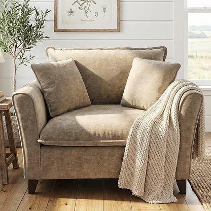 Merax 46.9 Inch Chenille Armchair, Luxury Oversized Accent Arm Chair with 2 Pillows, Modern Single Cloud Lounge Sofa Chair, Comfy Deep Seating for Office Apartment Living Room, Easy Assembly, Green