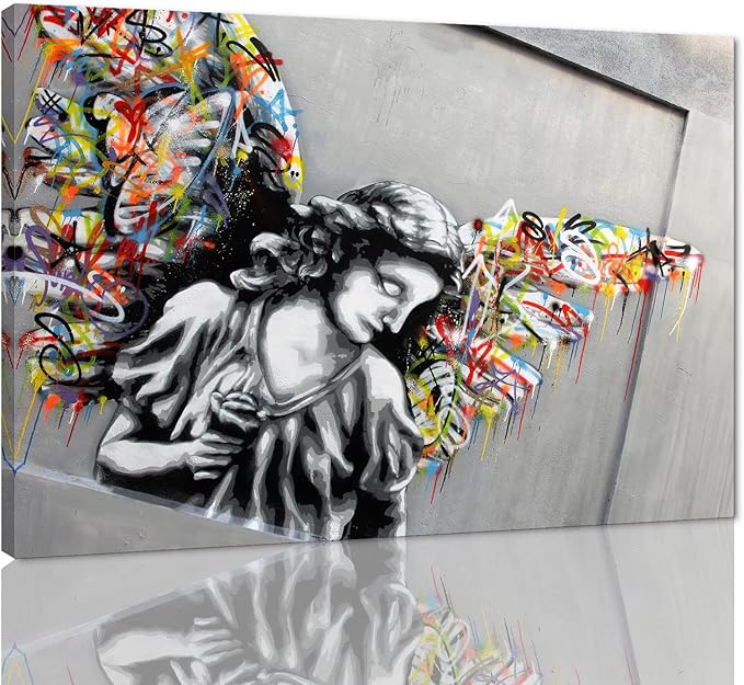 Yatsen Bridge Banksy Street Graffiti Wall Art, Angel Wings Canvas Picture Art Print Painting Modern Framed Artwork Gallery-Wrapped Ready to Hang - 36x24 inch