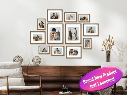 12 Pack Shadow Box Style Gallery Wall Frame Set -Rustic Photo Frame Set with Mat for 8x10, 5x7 and 4x6-Multiple Sizes Picture Frame Set for Wall Collage–Farmhouse Assorted Deep Picture Frames(Walnut)