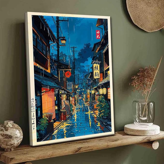 Large Tokyo Tea House Canvas Wall Art Japanese City Street Coffee Decor painting Pictures Ukiyo-e Illustration Anime Posters Prints for living room Bathroom Bedroom Office Hallway Home Decoration