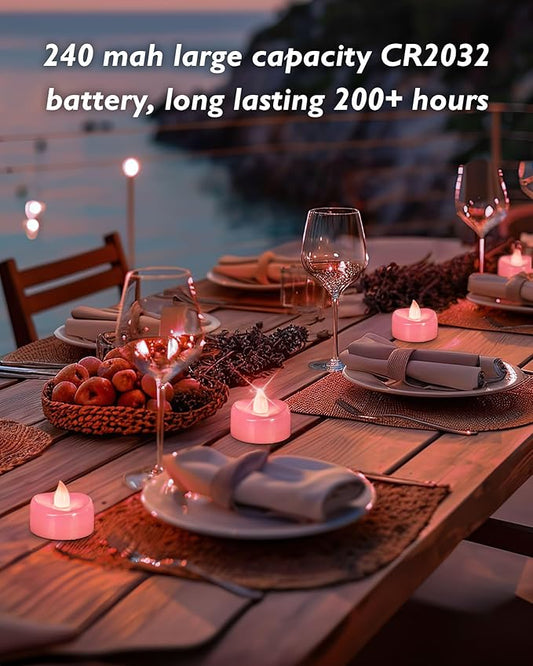 merrynights LED Candles, 24 Pack Tea Lights Candle Battery Operated, Flameless Tealight Votives, Realistic Tea Lights for Wedding Home Party Decor -D 1.5" x H 1.25" -Pink Light