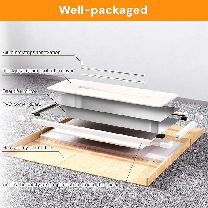 Amorho Gym Mirror 84''x48''(3pcs 48''x28''), Tempered Glass, Frameless Full Body Mirror for Wall, Used for Yoga Studios, Dance Rooms, Garage Gyms.