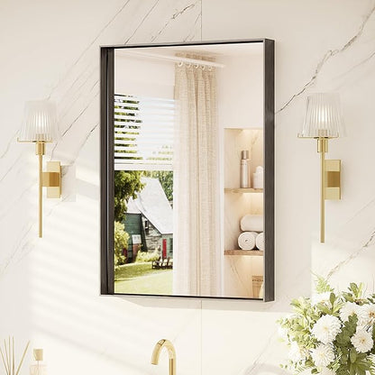TETOTE Black Bathroom Mirror 22" x 30" Matte Black Vanity Mirror for Over Sink, Tempered Glass, Modern Farmhouse Rectangle Frame Wall Mirrors for Bathroom, Living Room, Bedroom, Entryway