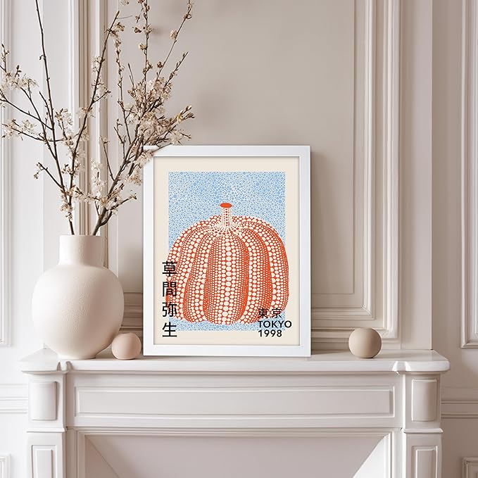Poster Master Vintage Poster - Pumpkin Forever Print - Tokyo Art - Infinity Dots Art - Chic Gift for Men, Women - Perfect Decor for Living Room, Bedroom, Office, 8x10 White Framed