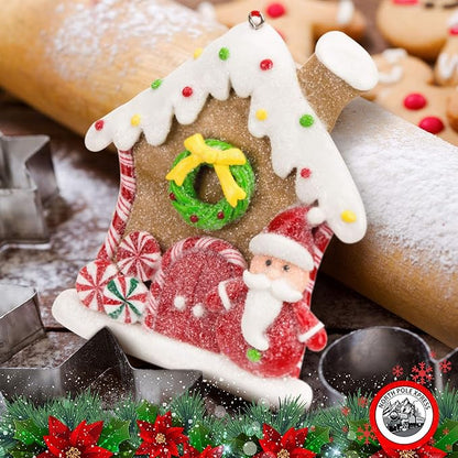 Gingerbread Christmas Ornaments - Man Boy Girl Gingerbread House Snowman Cookie Rustic Christmas Decorations Set of 4 - Claydough Christmas Tree Decorations - Christmas Tree Ornaments with Gift Box