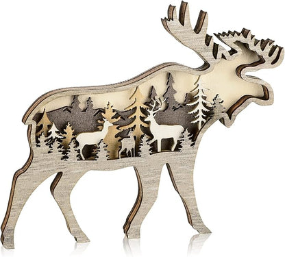 Honoson Forest Animal Rustic Wall Art - Wooden Farmhouse Wall Decoration - Wooden Animal Decor - Brown, Deer Style