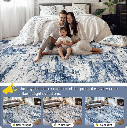 6x9 Area Rugs for Living Room - Washable Rug Modern Abstract Soft Large Neutral Non-Slip Carpet Indoor Floor Thin Carpets for Bedroom Dining Room Farmhouse Nursery Home Office Blue Gray