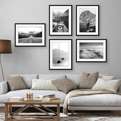 Americanflat 17x23 Picture Frame with Polished Plexiglass - Set of 5 - Use as 13x19 Frame with Mat or Display 17x23 Photo Without Mat - Galleria Collection - Picture Frames for Wall Display - Black