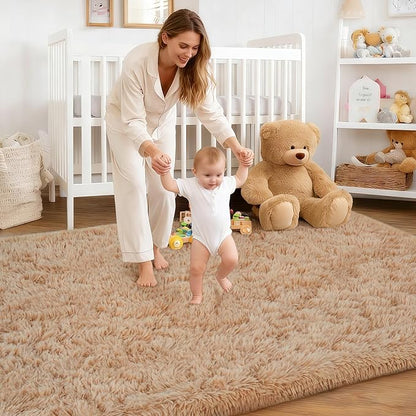 Rug for Living Room Bedroom, 5x7 Area Rugs for Living Room, Ultra Soft Modern Shaggy Carpets Fuzzy Rug for Boys Girls Dorm Nursery Home Decor Aesthetic, Upgrade Non-Slip Durable, Beige