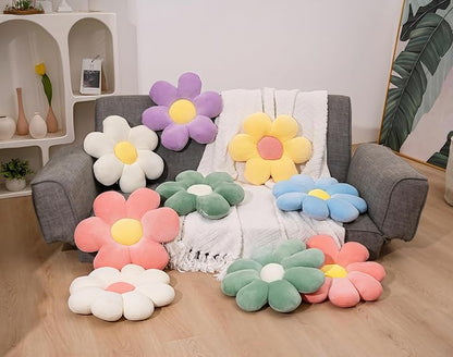 Daisy Flower Pillow, Floor Pillows, Sage Green Flower Shaped Throw Pillow Cushion for Sofa, Couch, Chair, Bed, Home Decor (1, Green, 15.35In)