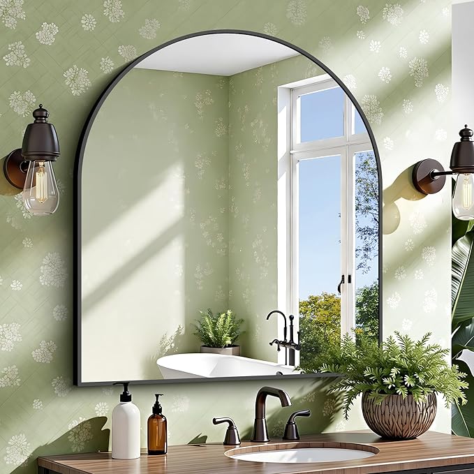 CIRCUMI Arched Wall Mirror, 36"x40" Black Arched Mirror with Tempered Glass, Metal Frame, Large Size for Bathroom, Living Room,Entryway,Over Sink, Arch Mirror for Decor,Shatterproof&Crystal-Clear