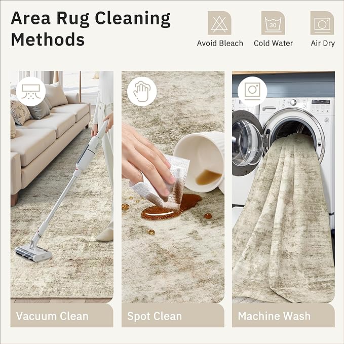 Soalmost 6x6 Beige Gray Round Rug 6ft Living Room Circle Rug Vintage Round Area Rug Non Slip Indoor Carpet for Dining Room Bedroom