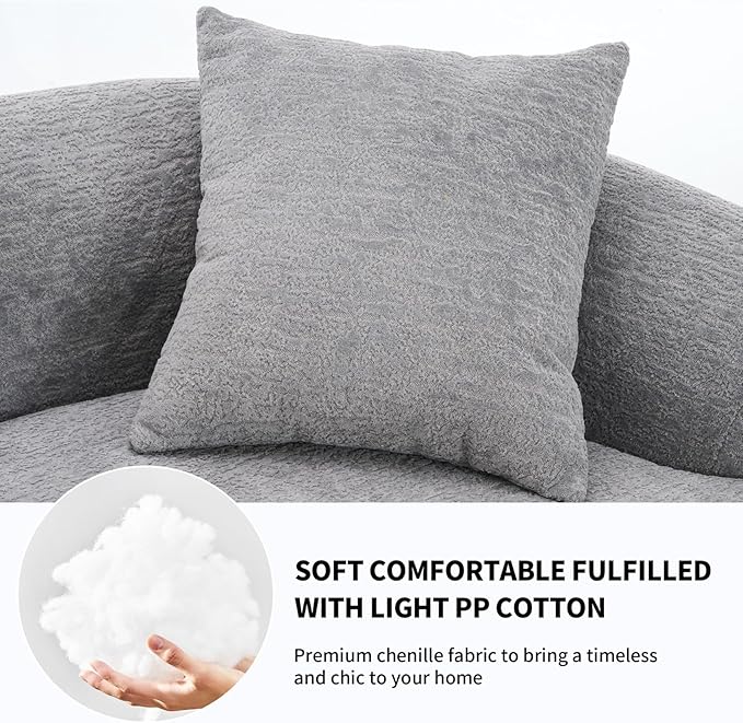 KEIKI Curved Chenille Modular Sectional Couches with Pillows, 4 Seater Oversized Upholstered Luxury Plush Cloud Sofa for Living Room Apartment, Full Compression Sponge,