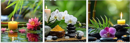 TutuBeer 3 Pcs Wall Art for Spa Zen Canvas Wall Art Still Life Spa Stones with Orchid Green Bamboo Zen Pictures Prints on Canvas for Home Office Wall Decor Stretched and Framed 16x16inchx3