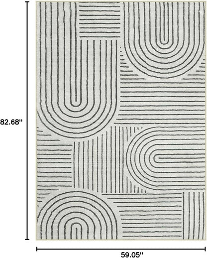 Lahome Abstract Washable Area Rug, 5x7 Rug for Bedroom Non-Slip Soft Living Room Rug, Ultra-Thin Modern Black and White Rug Throw Large Carpet for Dining Room Darrell(5'x7',Black)