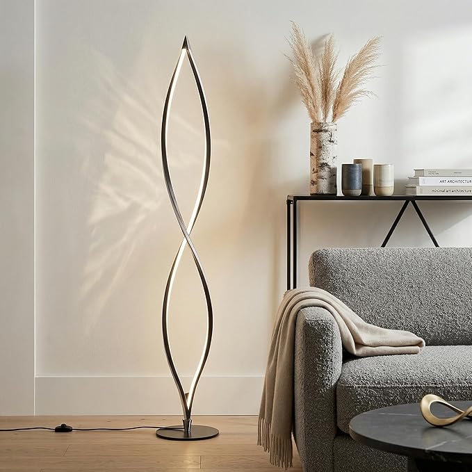Brightech Twist Floor Lamp, Bright Tall Lamp for Offices, Modern LED Spiral Lamp for Living Rooms, Dimmable Standing Lamp with Sturdy Base for Bedroom Reading, Great Living Room Decor - Black