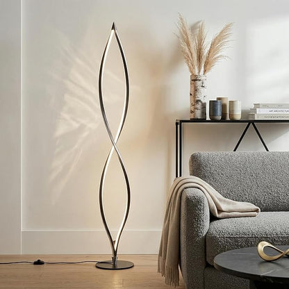 Brightech Twist Floor Lamp, Bright Tall Lamp for Offices, Modern LED Spiral Lamp for Living Rooms, Dimmable Standing Lamp with Sturdy Base for Bedroom Reading, Great Living Room Decor - Black