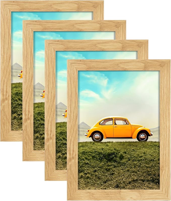 4x6 Picture Frame, Composite Wood Photo Frame with Perspex Glass for Vertical or Horizontal Tabletop Wall Display for Photos, Paintings, Posters, Artwork, Birthday Christmas Gift, Set of 4