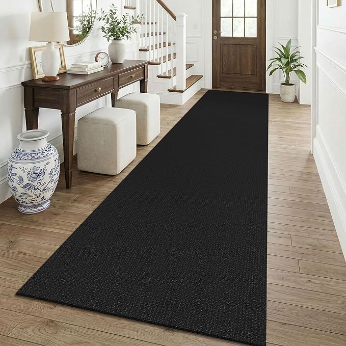 KOZYFLY Black 3x12 Runners Rugs for Hallway, Long Washable Runner Rug, Woven Non Slip Kitchen Runner, Braided Entryway Rug, Floor Carpet for Entry, Aisle, Hall, Black/Dark Grey