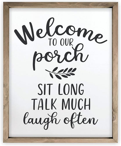 Welcome To Our Porch Framed Rustic Farmhouse Wall Sign 12x15