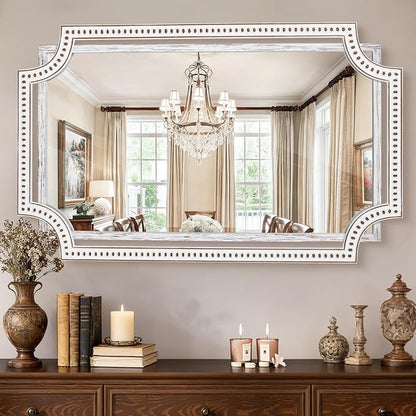HOITUZYUS 30x40 Inch Rustic Farmhouse Decorative Mirrors for Living Room, Boho Wood Wall Mirror for Bathroom, Entryway & Fireplace Mantel - Horizontal or Vertical Hanging