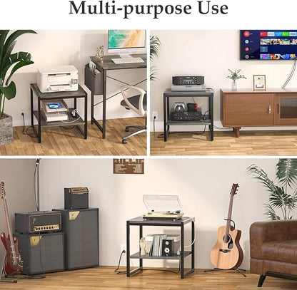 Homieasy End Table with Charging Station, 20" Mini Fridge Stand with Power Outlets, Heavy Duty Side Table for Living Room, Small Table Stand & Fridge Table, Black Oak