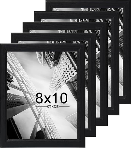 KTKDE 8x10 Picture Frame Set of 5, Wooden frames Black, Vertical & Horizontal Wall Hanging for Wall or Tapletop Display,Studio Gallery Photo Frame for Photos, Posters & Art Prints