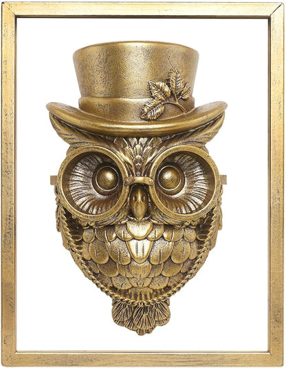 Newinhome Animal Heads Wall Decor (Includes Metal Frame) Halloween Resin Animals Sculptures Head Wall Hanging Decoration Gold vintage Wall Sculpture for Living Room Bedroom Office(Owl)