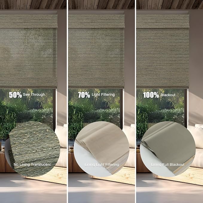 Motorized Bamboo Roman Blinds with Remote, Woven Roman Shades Compatible with Alexa Google Home, Automatic Bamboo Blind for Indoor Windows CustomSize(Woodland Smoke)