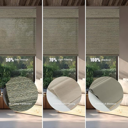 Motorized Bamboo Roman Blinds with Remote, Woven Roman Shades Compatible with Alexa Google Home, Automatic Bamboo Blind for Indoor Windows CustomSize(Woodland Smoke)