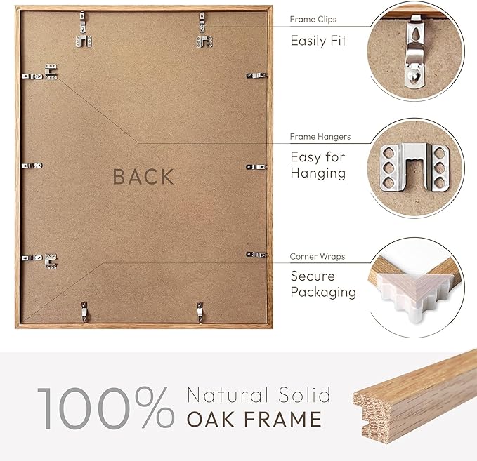 18x24 Poster Frame, 18x24 Solid Oak Picture Frames Matted to 16x20, 24x18 Natural Wooden Frame Horizontal or Vertical Wall Mounting, Set of 3