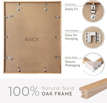 18x24 Poster Frame, 18x24 Solid Oak Picture Frames Matted to 16x20, 24x18 Natural Wooden Frame Horizontal or Vertical Wall Mounting, Set of 3