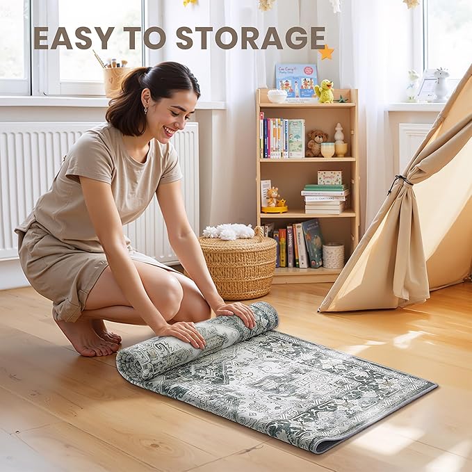 zesthome Area Rugs 6x9, Large Rugs for Living Room, Stain Resistant Washable Rug, Rugs for Bedroom with Non Slip Backing, Ultra-Thin Vintage 6x9 Area Rug