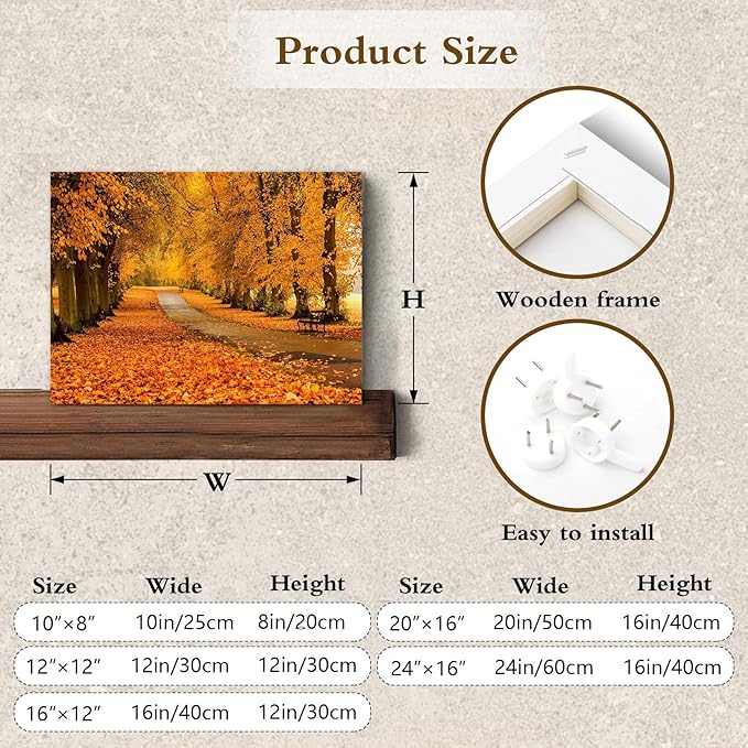 LB Fall Forest Wall Art for Living Room Nature Autumn Orange Maple Leaf Tree Landscape Canvas Wall Decor for Bedroom Office Modern Aesthetic Bathroom Wall Art Framed Ready to Hang 12L x 16W