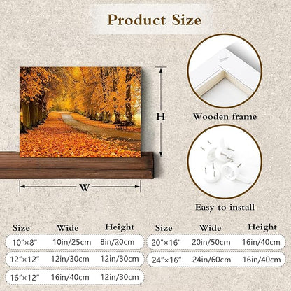 LB Fall Forest Wall Art for Living Room Nature Autumn Orange Maple Leaf Tree Landscape Canvas Wall Decor for Bedroom Office Modern Aesthetic Bathroom Wall Art Framed Ready to Hang 12L x 12W