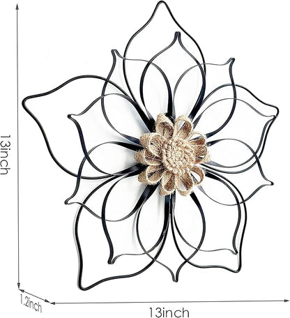 Remenna Metal Flowers Wall Decor, Metal Rustic Wall Art Decoration Farmhouse Wall Decorations Multiple Floral Hanging Decor for Bathroom Living Room Home Office Garden Kitchen (Black -2)