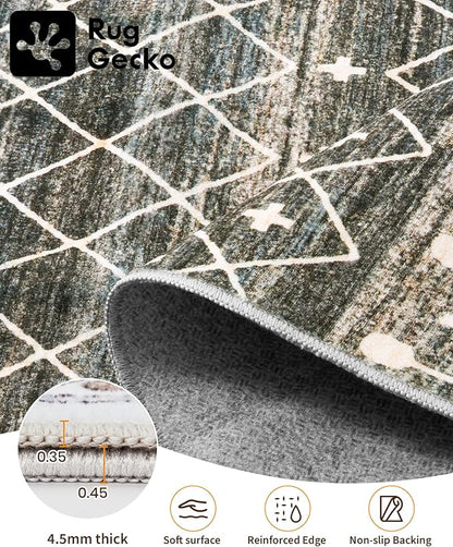 Miukiki 9x12 Area Rug for Living Room Moroccan Washable Rugs Non Slip Indoor Floor Carpet Foldable Large Soft Area Rug for Dining Room Bedroom with Low Pile(Black,9'x12')