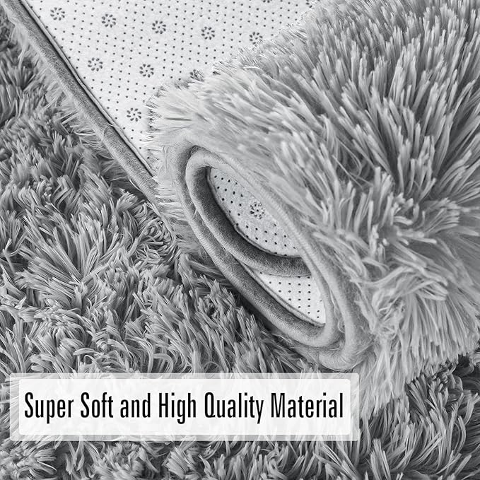 Andecor Soft Fluffy Bedroom Rugs, 8 x 10 Feet Indoor Shaggy Plush Area Rug for Boys Girls Kids Baby College Dorm Living Room Home Decor Floor Carpet, Grey