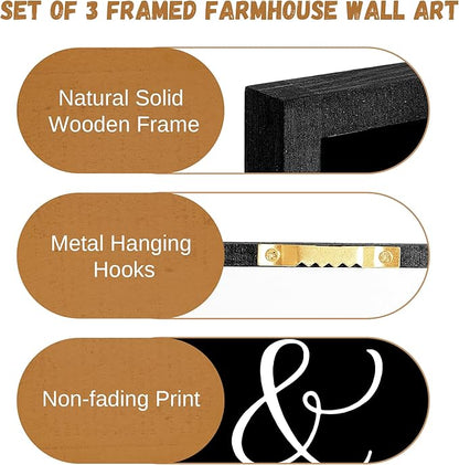 Houmury Set of 3 Framed Wall Decor Farmhouse Wall Art You & Me Always and Forever Vintage Bedroom Wall Decors 12x16 (Black)