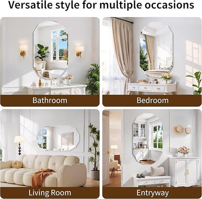 GLASHOM Frameless Oval Bathroom Mirror, 48x28 Inch Vanity Mirror for Over Sink with Beveled Edge, Decorative Wall Mirror for Bedroom, Living Room and Entryway, Hangs Horizontally or Vertically