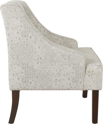 Homepop Home Decor | Upholstered Classic Swoop Arm Accent Chair | Accent Chairs for Living Room & Bedroom | Decorative Home Furniture, Cream and Gray Vintage Stencil