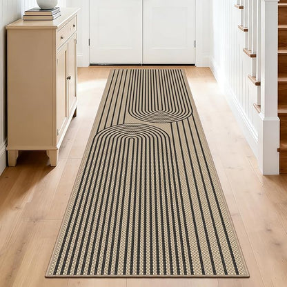 Easy Jute Hallway Runner Rug, 2' x 8' Kitchen Runner, Black Farmhouse Ultra-Thin Washable Non-Slip Carpet Runner for Laundry, Bedroom, Backyard, Outdoor, Home Decor