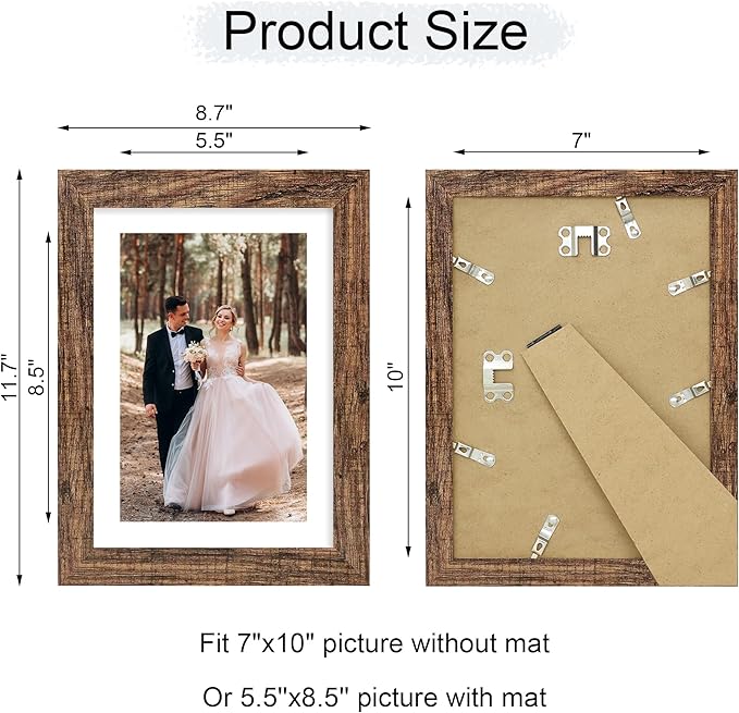 iRahmen 7x10 Picture Frame - High Definition Real Glass Wooden Photo Frames for Tabletop Display and Wall Mounting (Brown, Set of 2)