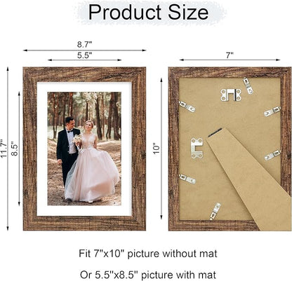 iRahmen 7x10 Picture Frame - High Definition Real Glass Wooden Photo Frames for Tabletop Display and Wall Mounting (Brown, Set of 2)