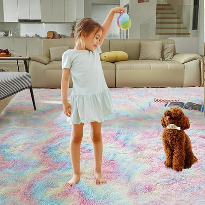 Ultra Soft Rug for Living Room, 8X10 Fluffy Shag Area Rug for Bedroom, Modern Shaggy Carpets Fuzzy Rug for Teens Dorm Nursery Home Decor Aesthetic, Upgrade Anti-Skid Durable, Rainbow