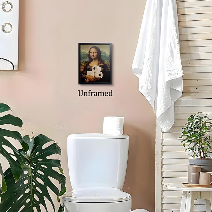 XYHYRA Vintage Mona Lisa Bathroom Wall Art, Funy Abstract Mona Lisa Paper Roll Wall Decor, Humor Amusing restroom Canvas Print Painting for Toilet Bathroom Home Decor 8x10 Inch Unframed